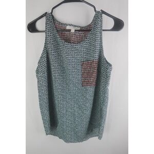 Olive & Oak Medium Womens Sleeveless  Blouse Multi Color Red Green Abstract Art